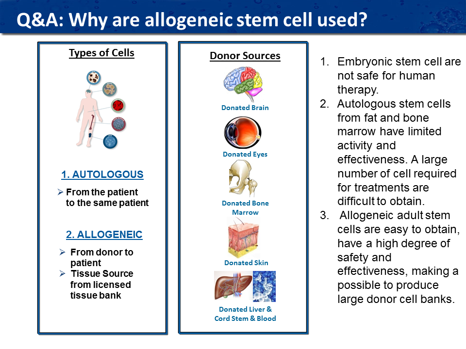 Why are allogenic stem cells used?